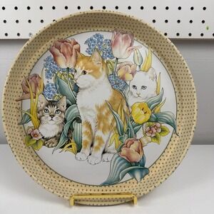 Vtg Keller-Charles Cat Floral Metal Tray Jamie Gardner Renfeld Cottagecore